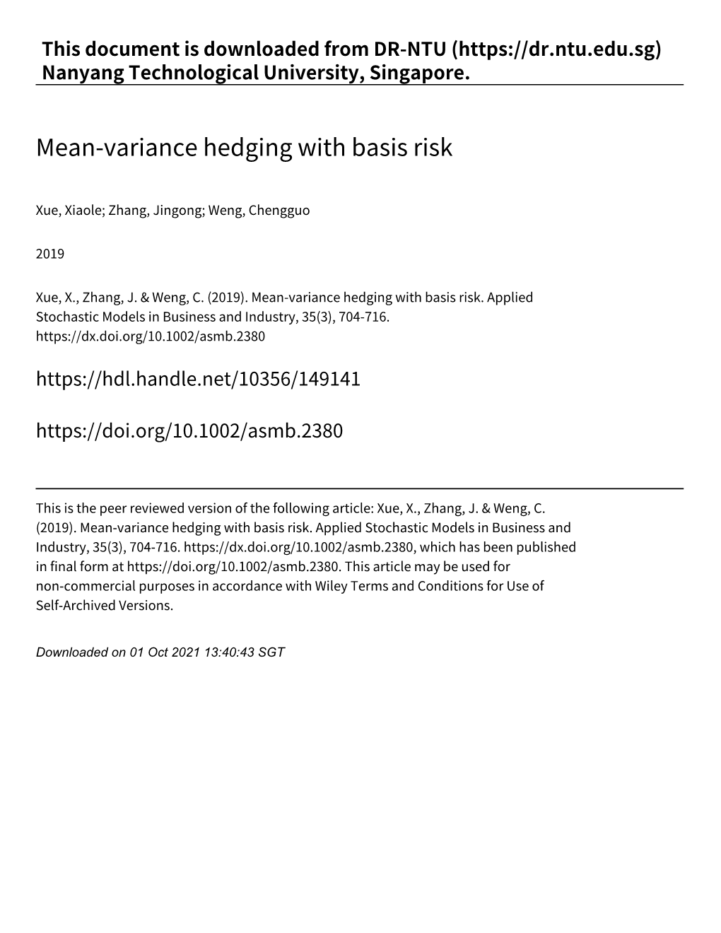 Mean‑Variance Hedging with Basis Risk