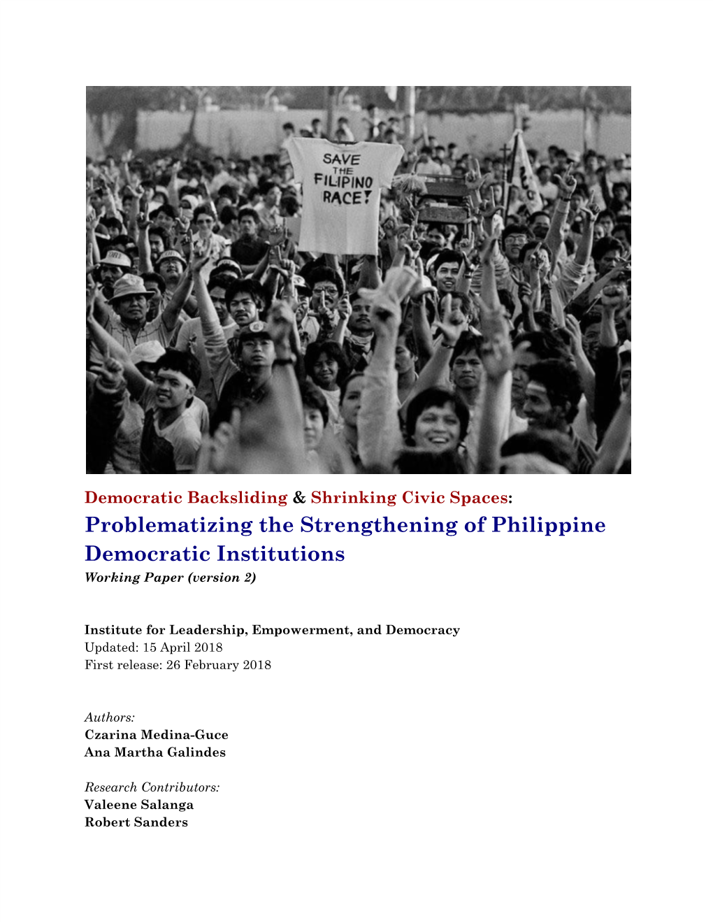 Problematizing the Strengthening of Philippine Democratic Institutions Working Paper (Version 2)