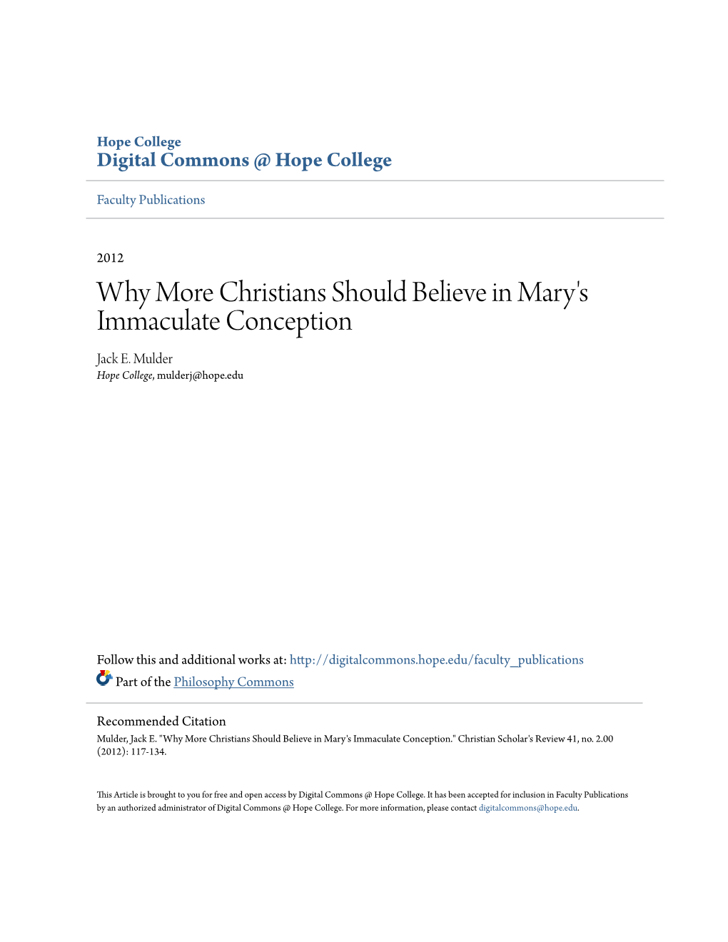 Why More Christians Should Believe in Mary's Immaculate Conception Jack E