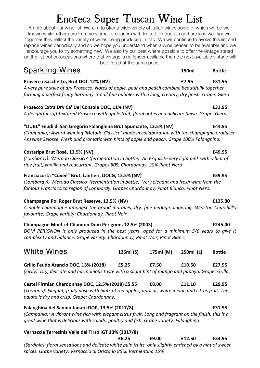 CURRENT DEC 2019 Super Tuscan Wine List