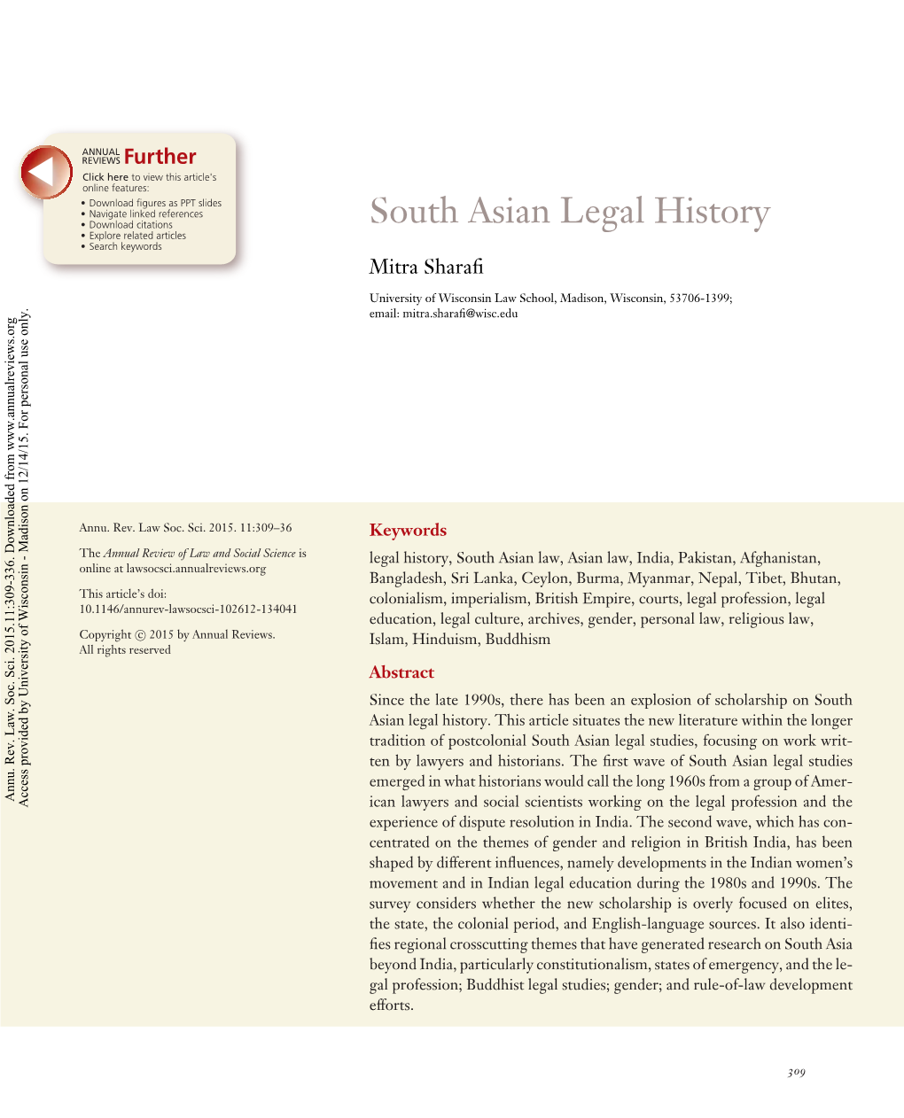 South Asian Legal History • Explore Related Articles • Search Keywords Mitra Sharaﬁ