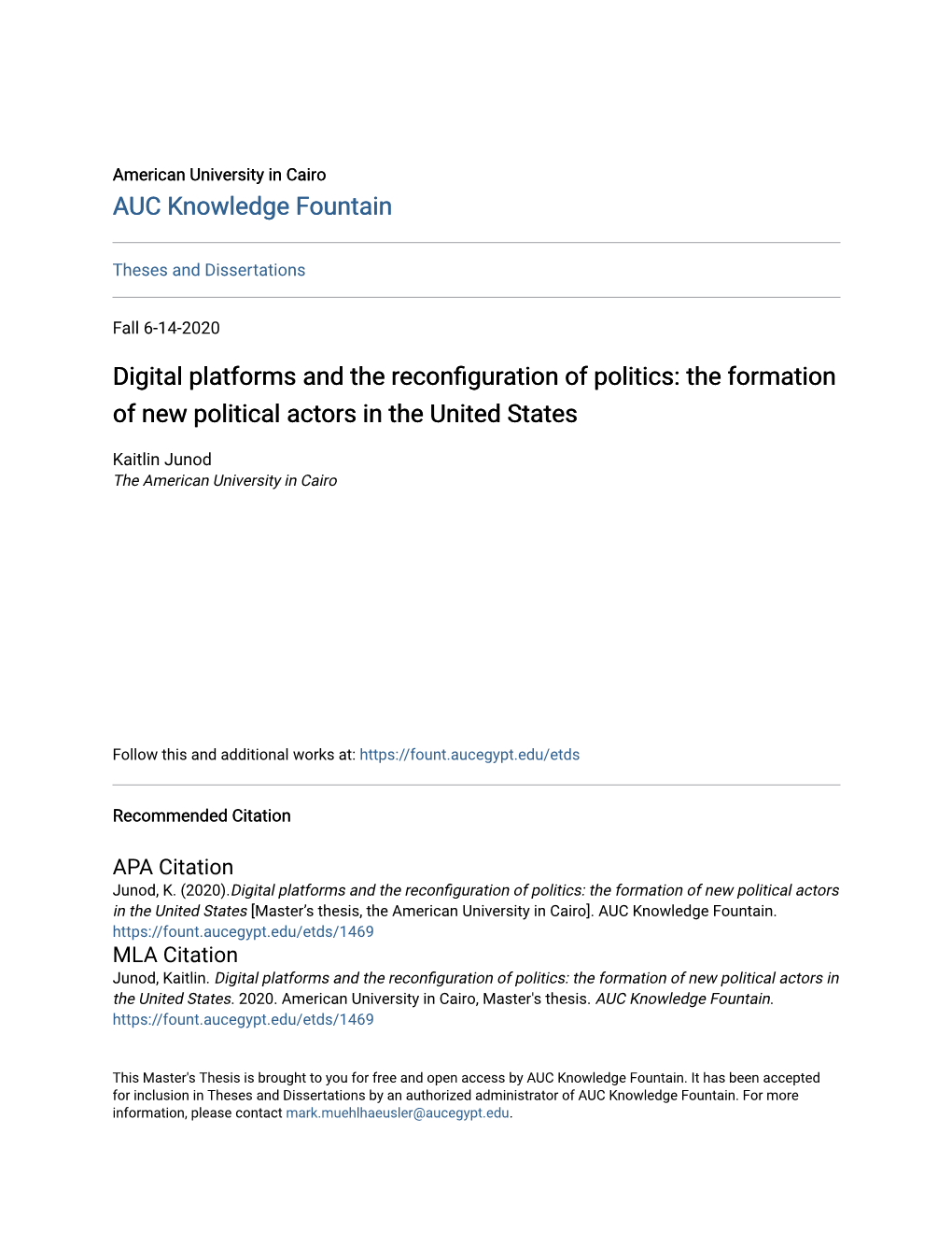Digital Platforms and the Reconfiguration of Politics: the Formation of New Political Actors in the United States