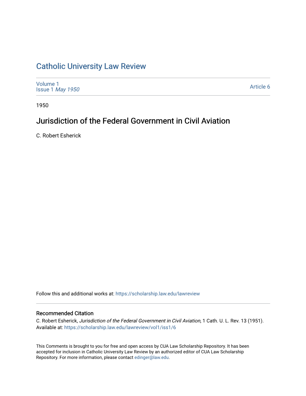 Jurisdiction of the Federal Government in Civil Aviation