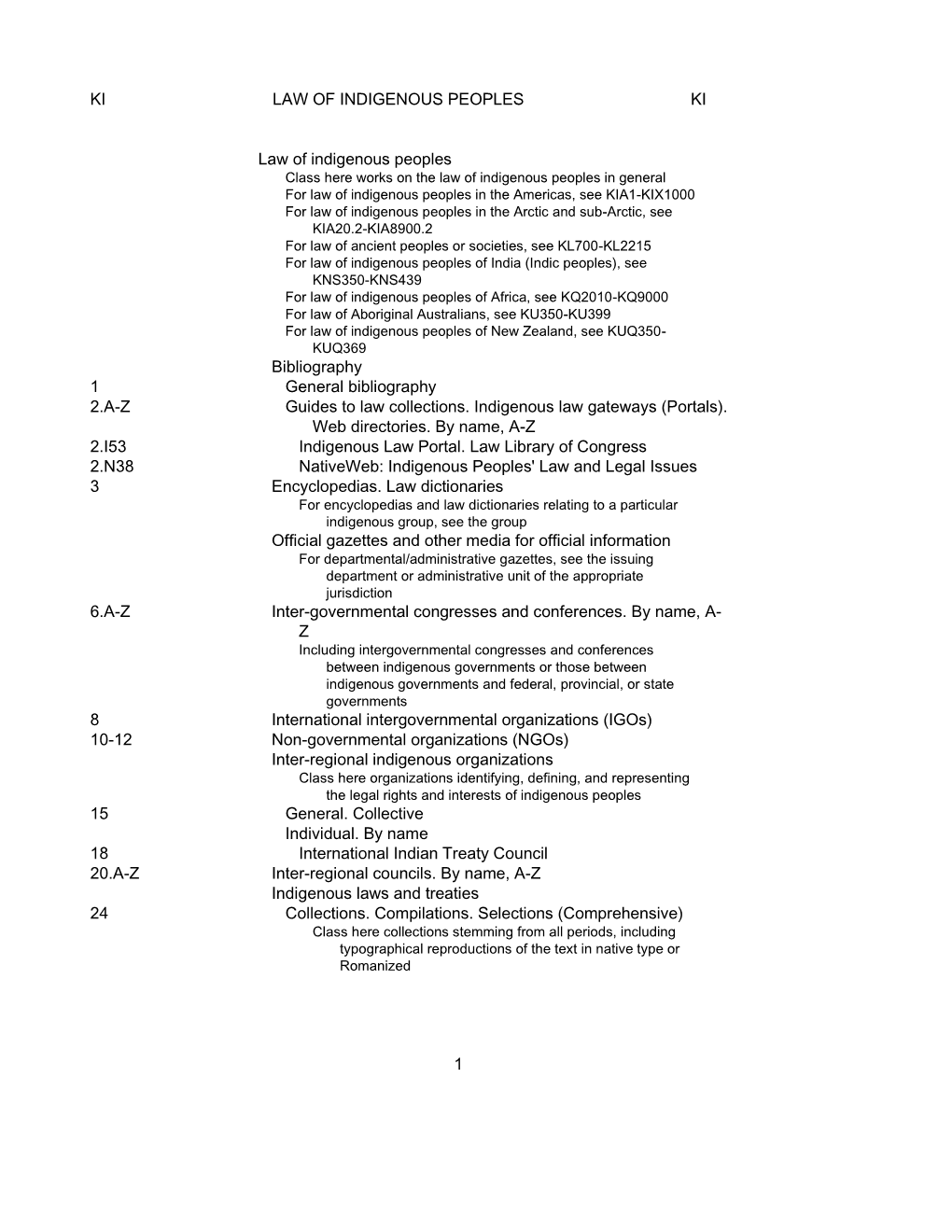 KI LAW of INDIGENOUS PEOPLES KI Law of Indigenous Peoples Bibliography 1 General Bibliography 2.A-Z Guides to Law Collections. I