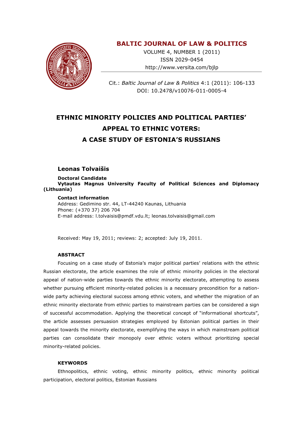 Ethnic Minority Policies and Political Parties' Appeal to Ethnic