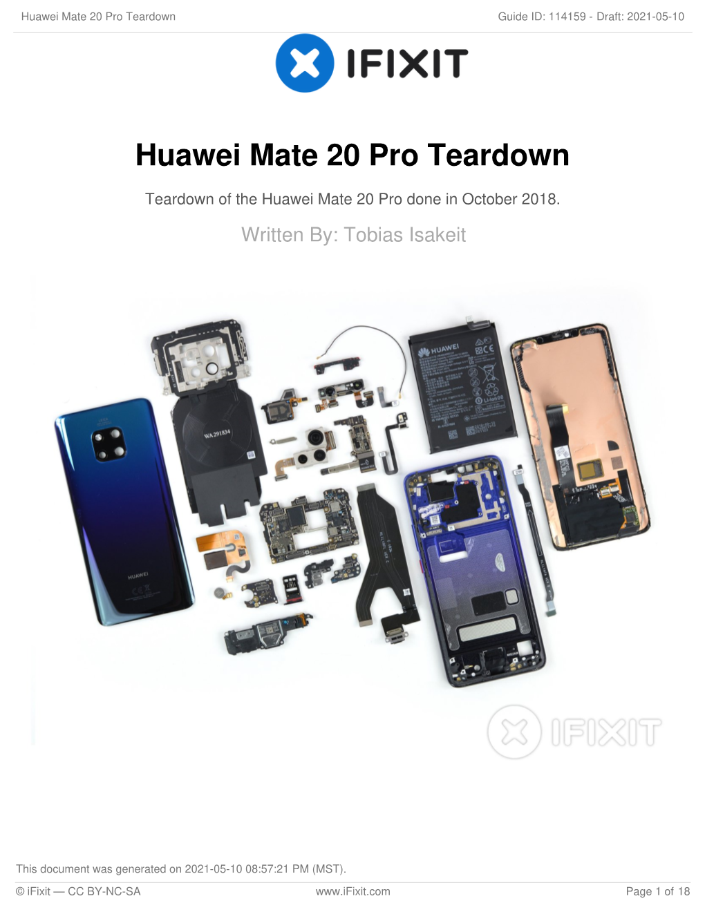 Huawei Mate 20 Pro Teardown Guide ID: 114159 - Draft: 2021-05-10