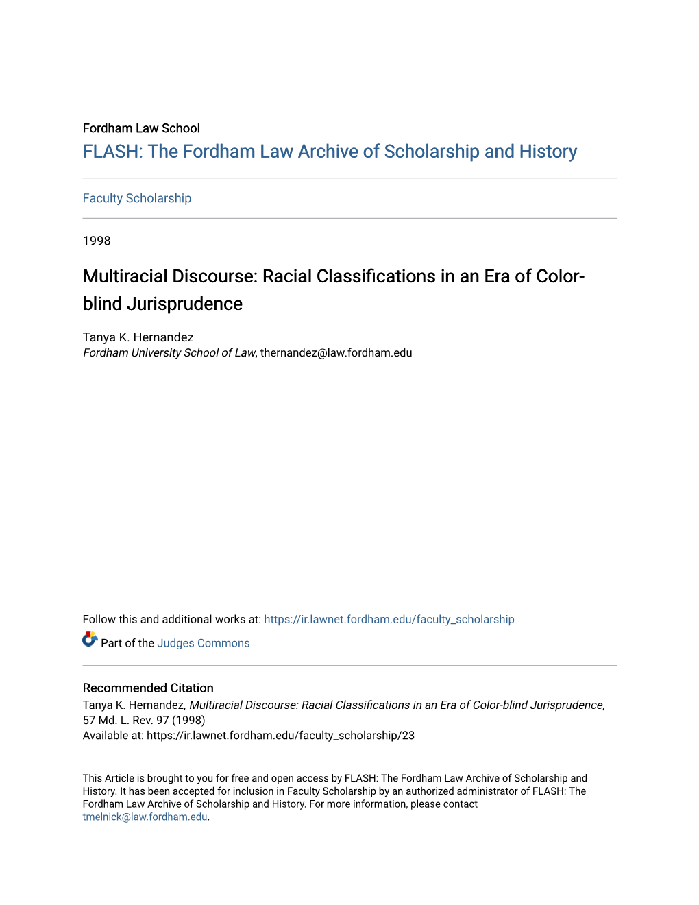 Multiracial Discourse: Racial Classifications in an Era of Color- Blind Jurisprudence