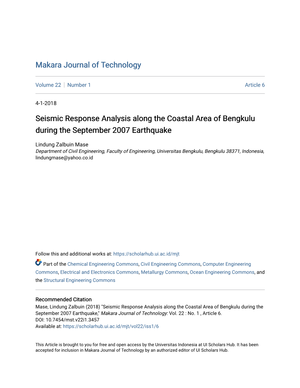 Seismic Response Analysis Along the Coastal Area of Bengkulu During the September 2007 Earthquake