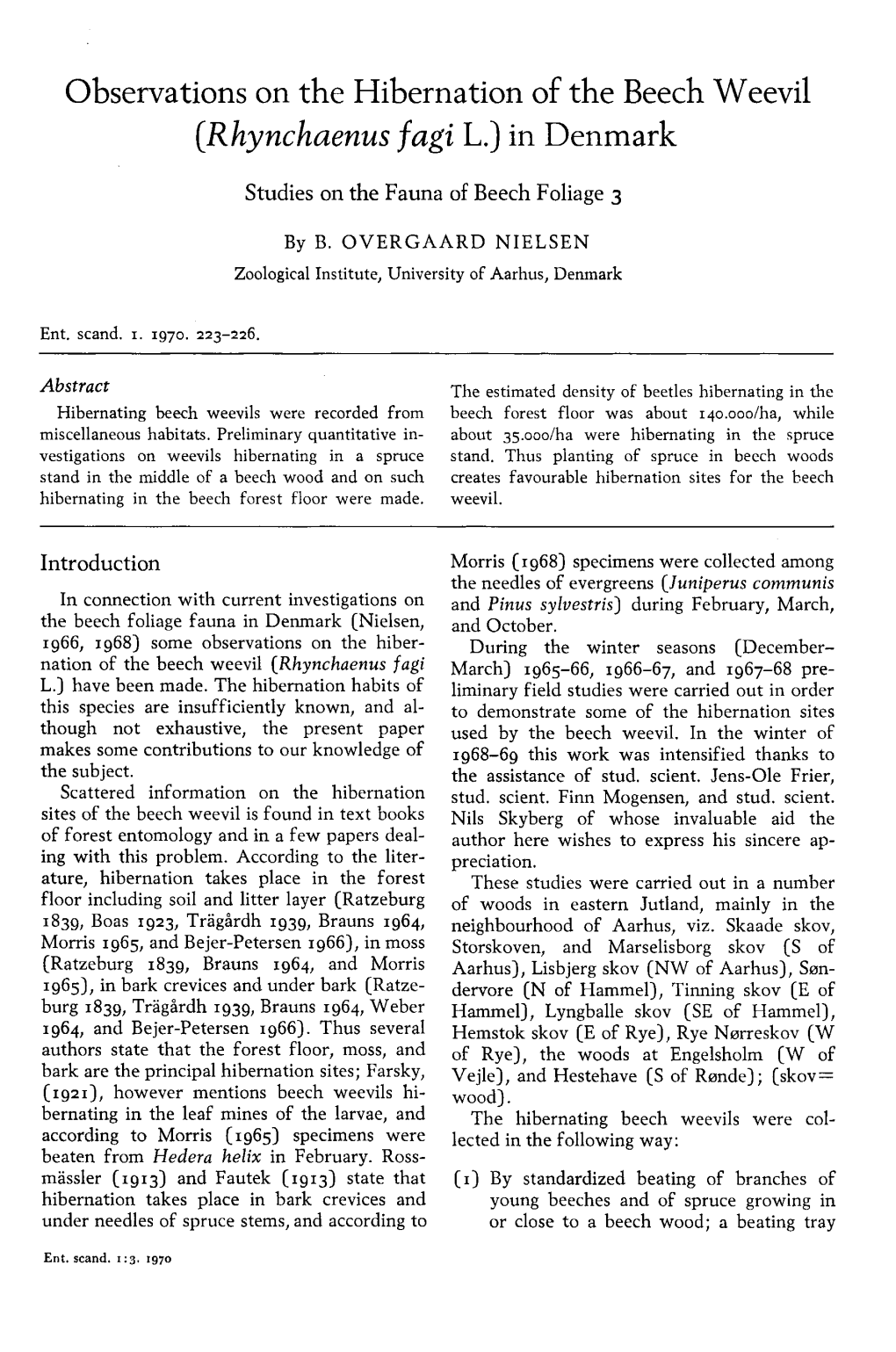 Observations on the Hibernation of the Beech Weevil (Rhynchaenus Fagi
