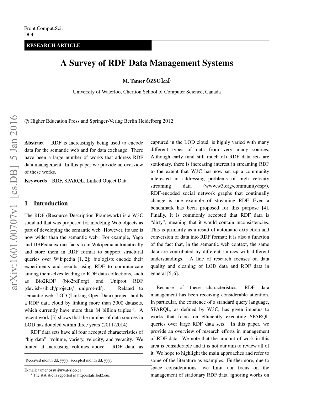 A Survey of RDF Data Management Systems