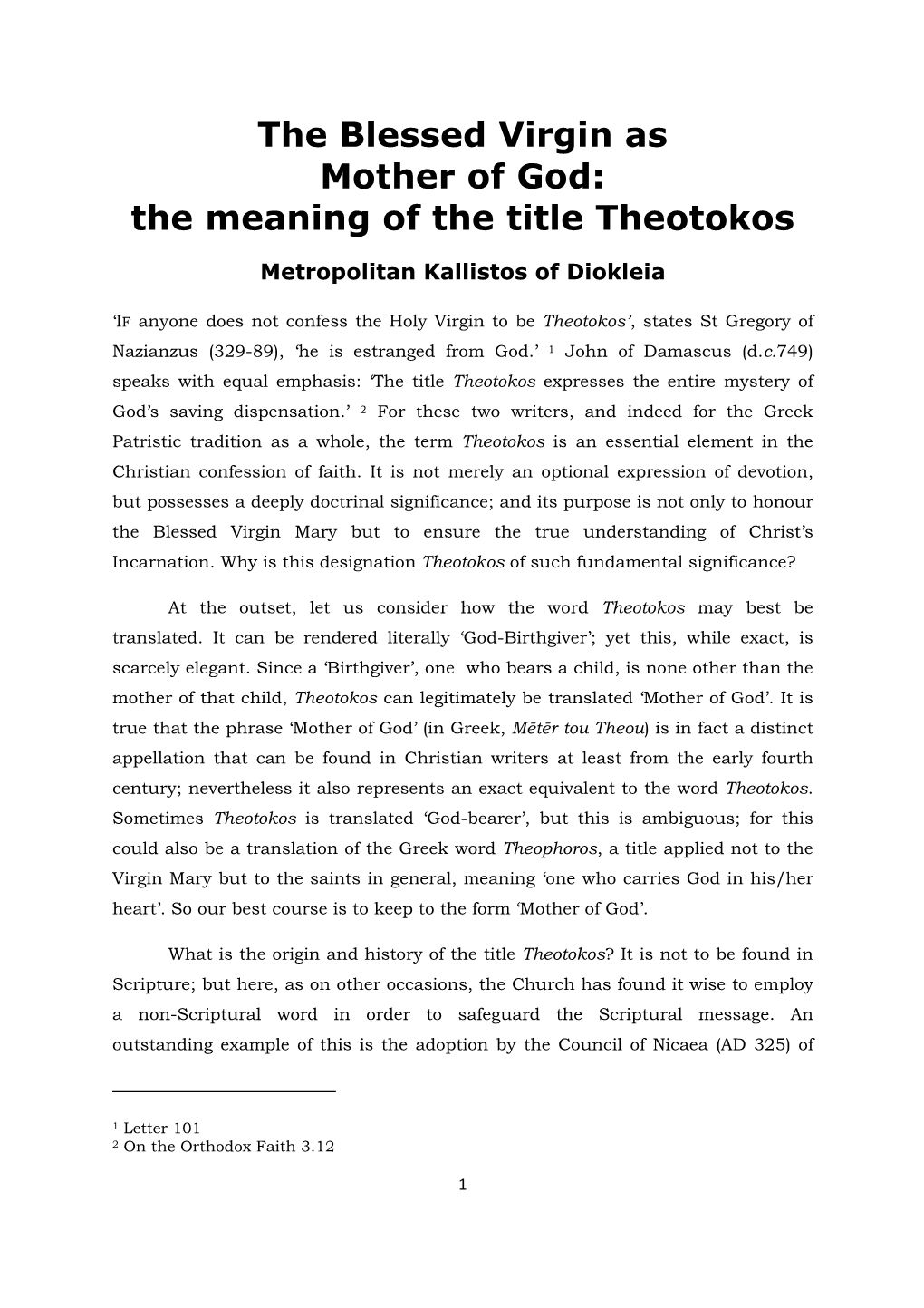 The Meaning of the Title Theotokos