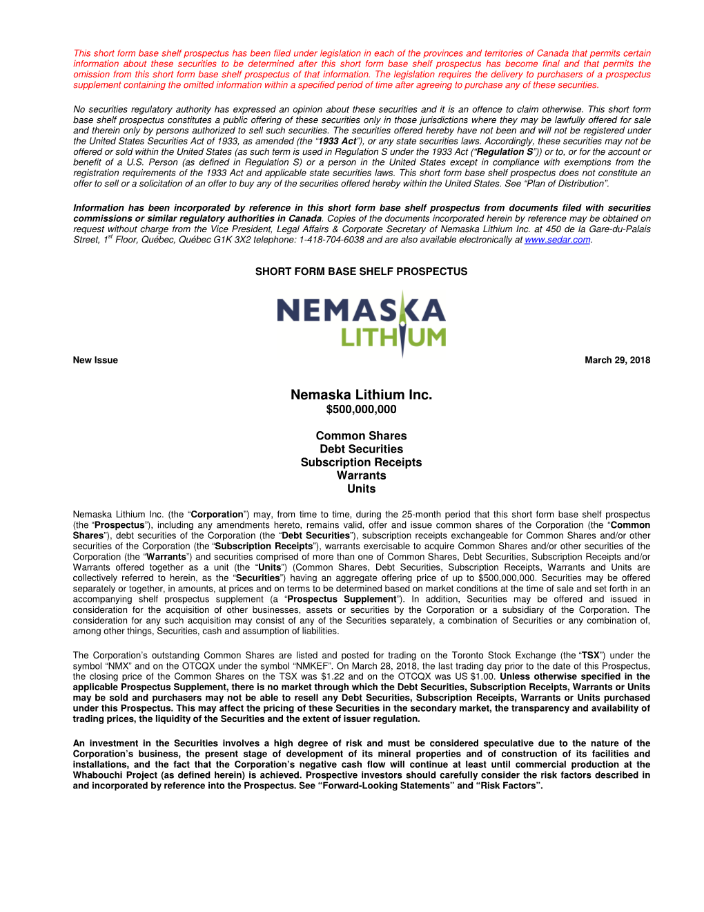 Nemaska Lithium Inc