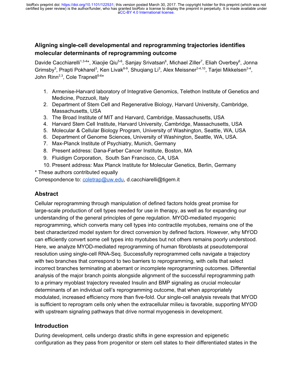 Aligning Single-Cell Developmental and Reprogramming Trajectories Identifies Molecular Determinants of Reprogramming Outcome