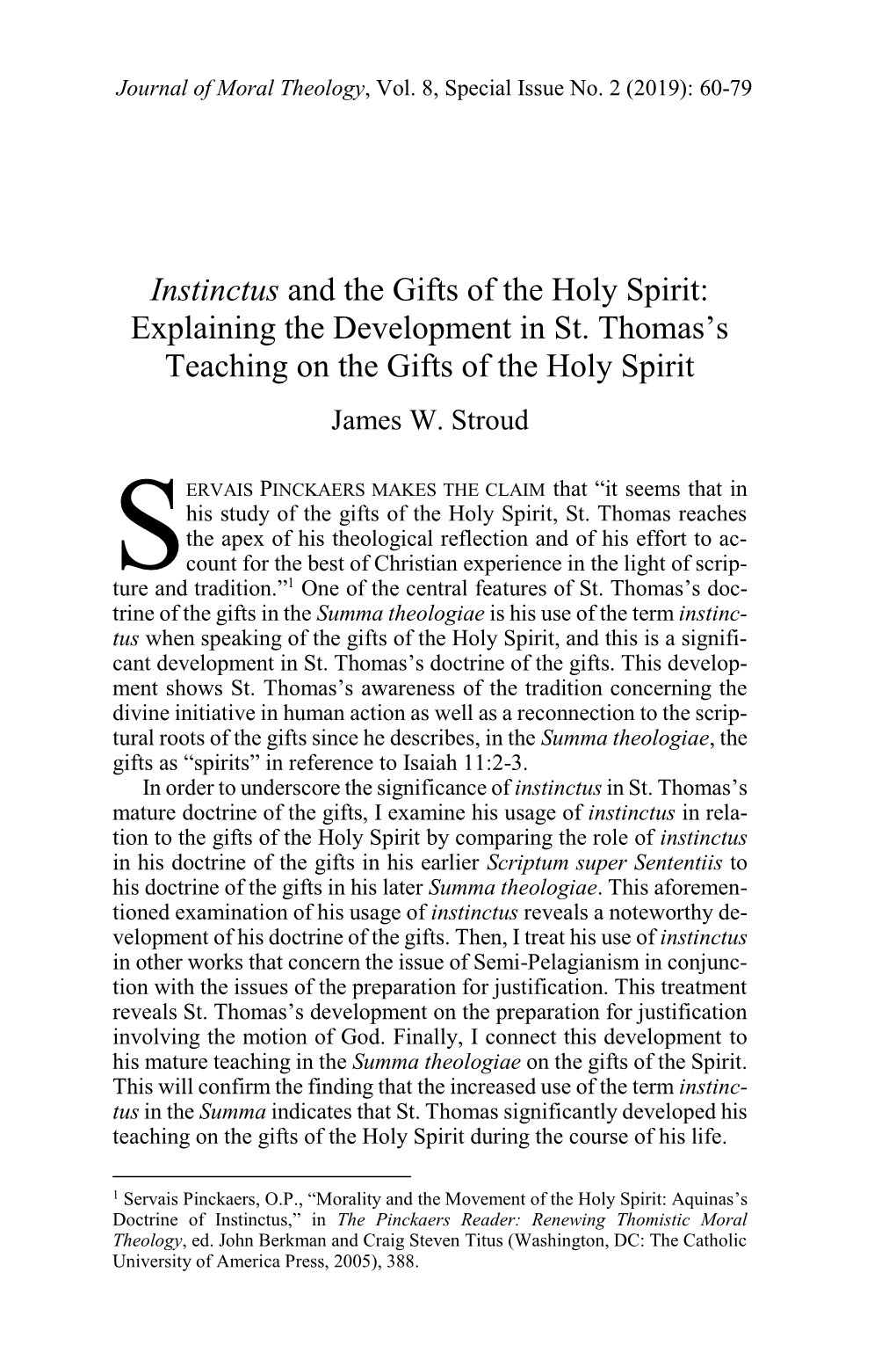 Instinctus and the Gifts of the Holy Spirit: Explaining the Development in St