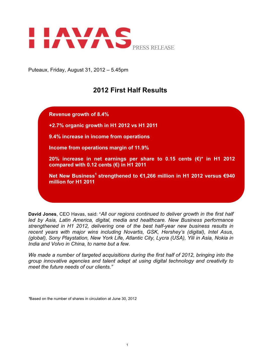 2012 First Half Results