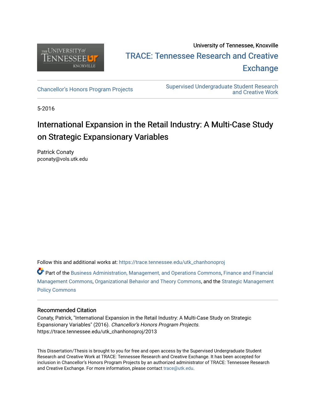 International Expansion in the Retail Industry: a Multi-Case Study on Strategic Expansionary Variables