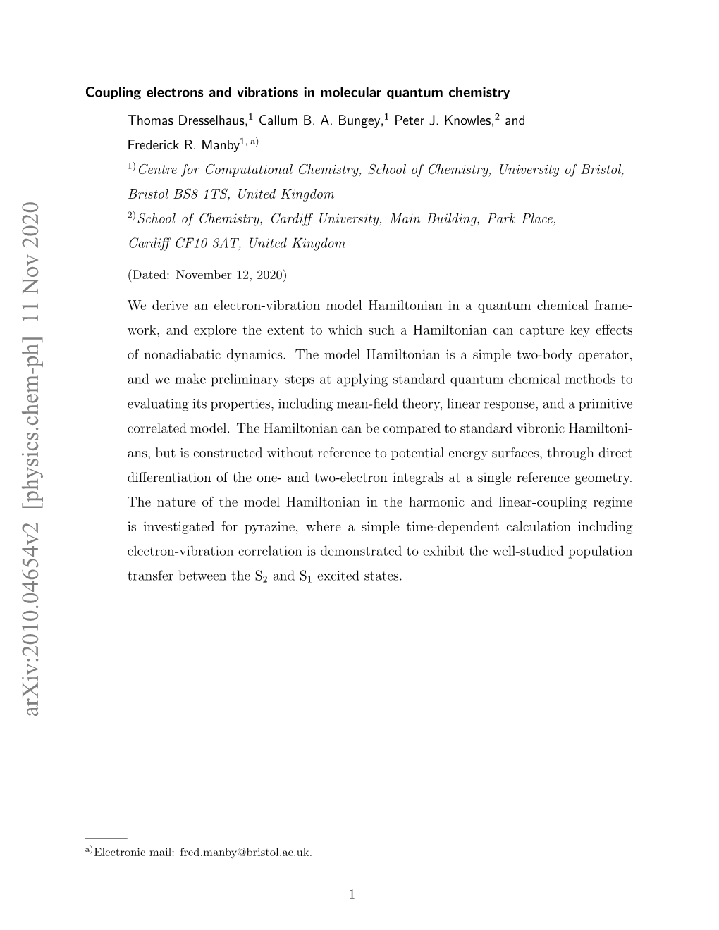 Arxiv:2010.04654V2 [Physics.Chem-Ph] 11 Nov 2020