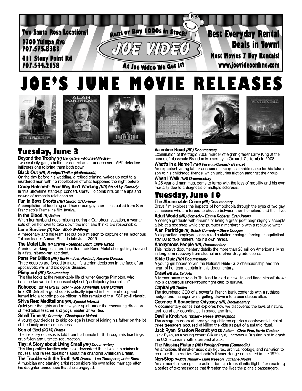 Joe's June Movie Releases