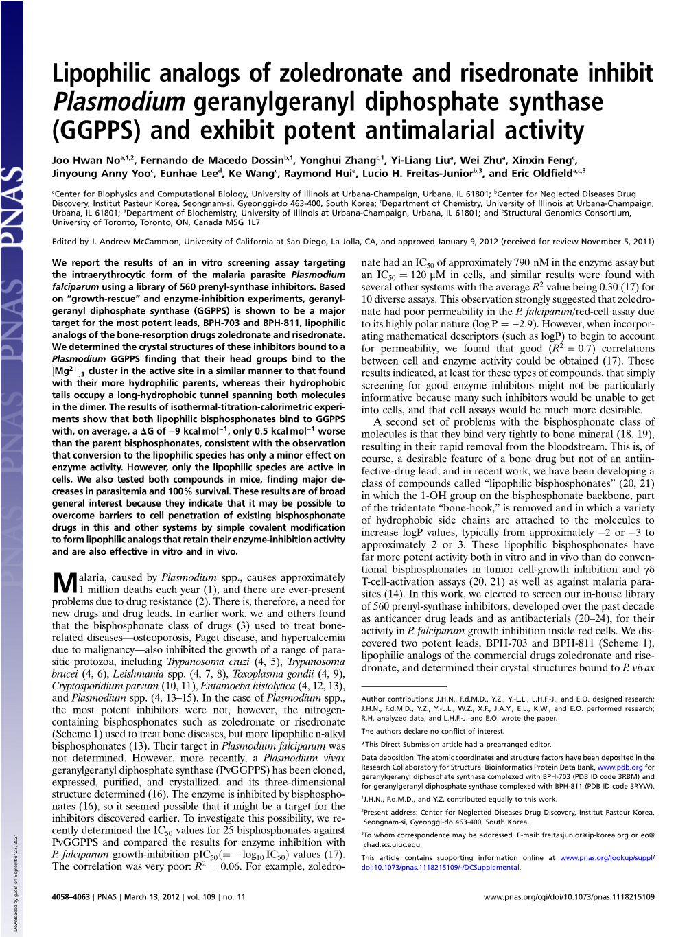 Plasmodium Geranylgeranyl Diphosphate Synthase (GGPPS) and Exhibit Potent Antimalarial Activity
