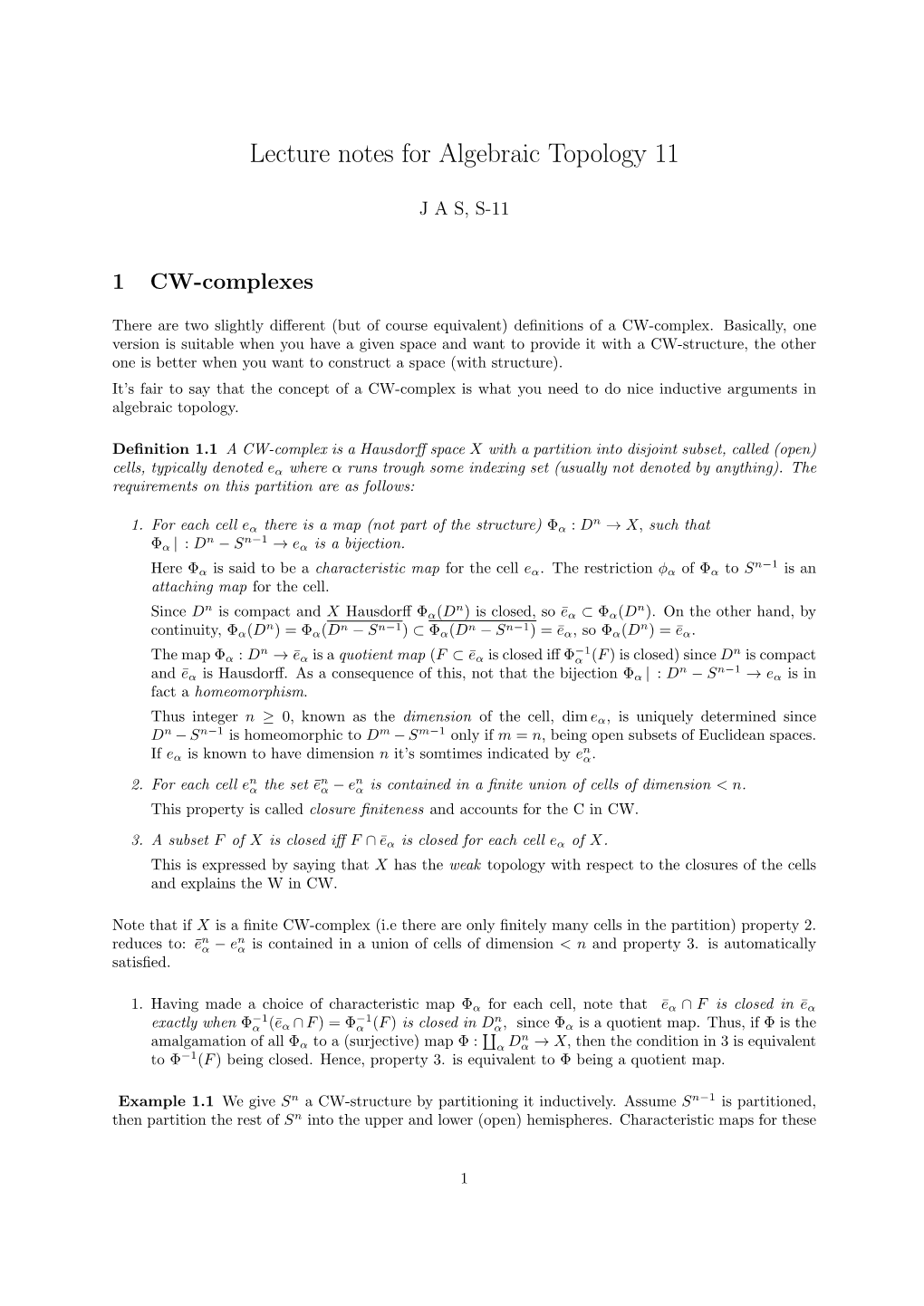 Lecture Notes for Algebraic Topology 11