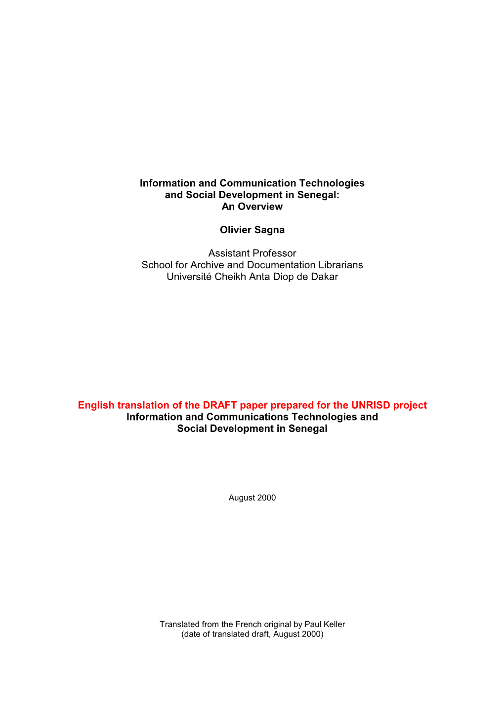Information and Communication Technologies and Social Development in Senegal: an Overview