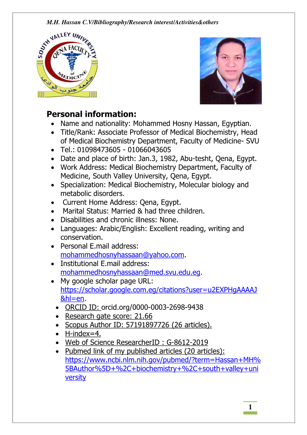 MH Hassan CV/Bibliography/Research Interest/Activities&Others
