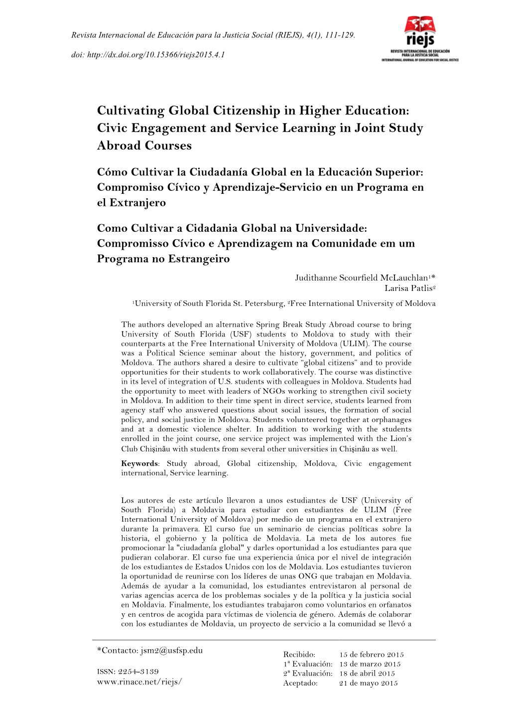 Cultivating Global Citizenship in Higher Education: Civic Engagement and Service Learning in Joint Study Abroad Courses