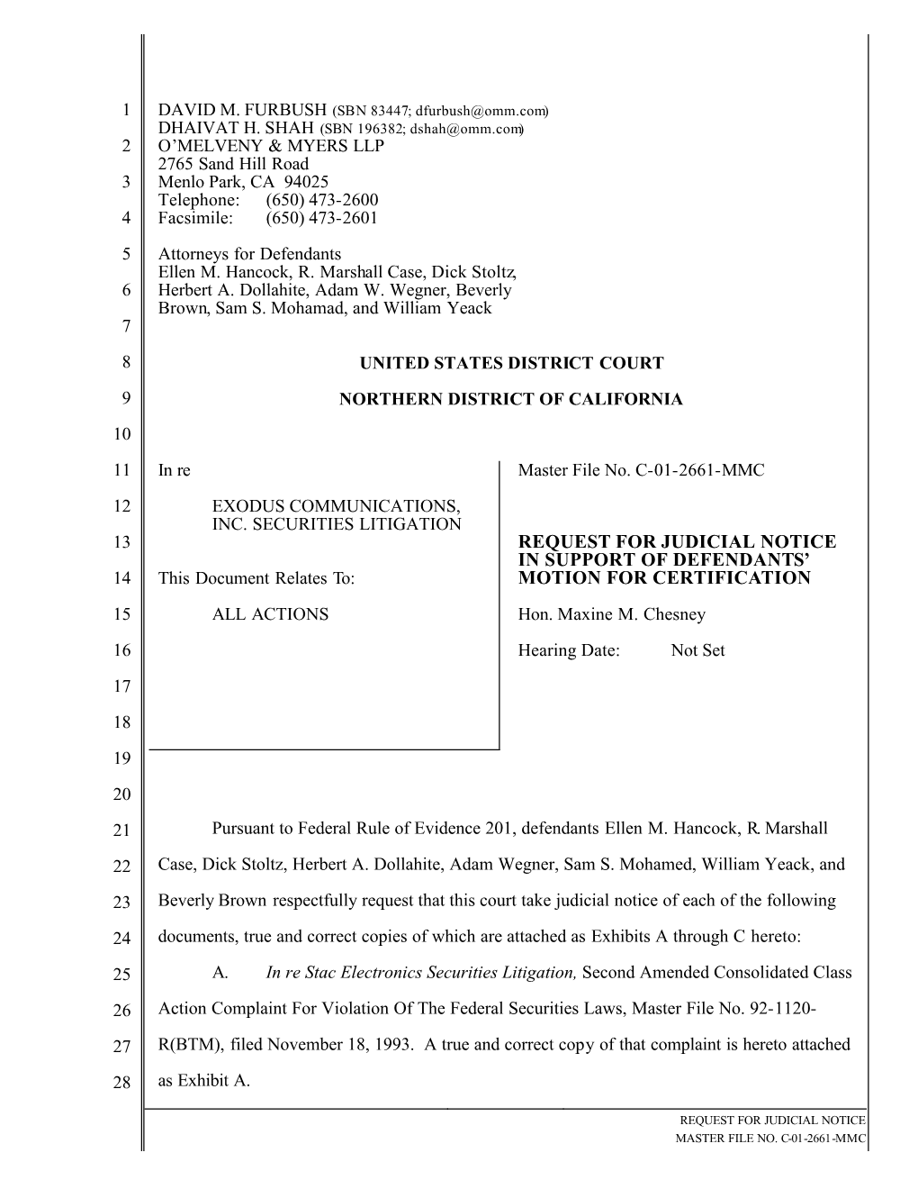 In Re Exodus Communications, Inc. Securities Litigation 01-CV