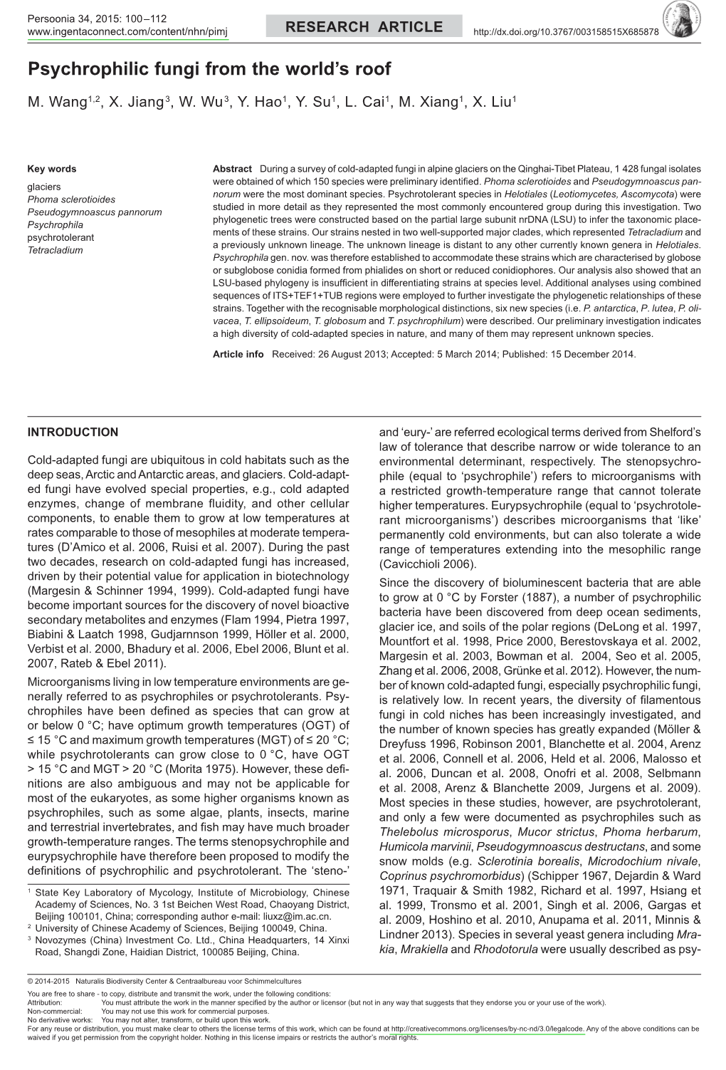 Psychrophilic Fungi from the World's Roof