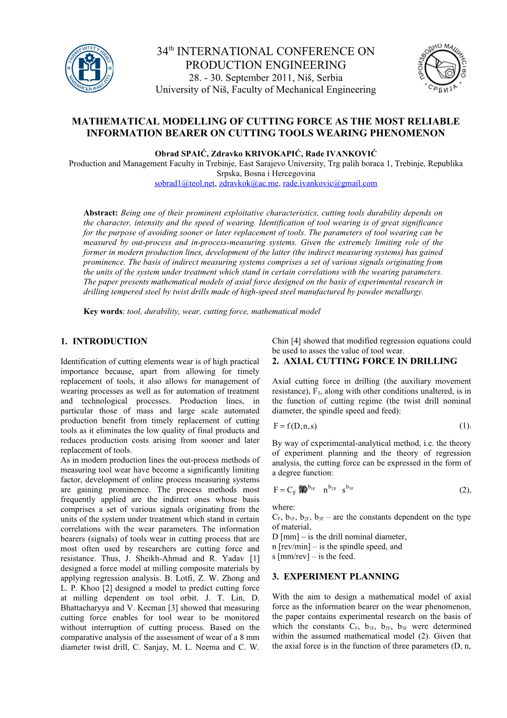 Mathematical Modelling of Cutting Force As the Most Reliable Information Bearer on Cutting