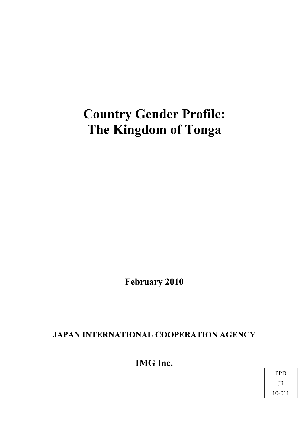 Country Gender Profile: the Kingdom of Tonga