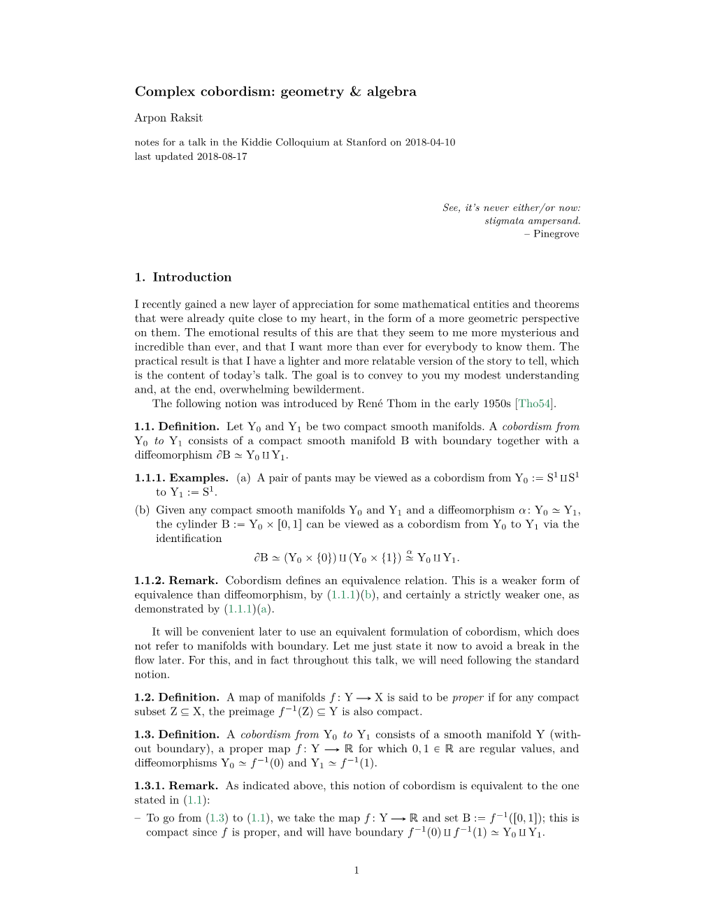 Complex Cobordism: Geometry & Algebra