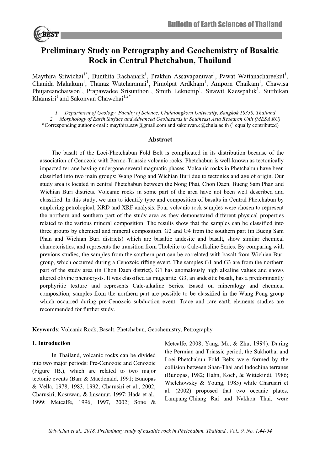 Preliminary Study on Petrography and Geochemistry of Basaltic Rock in Central Phetchabun, Thailand