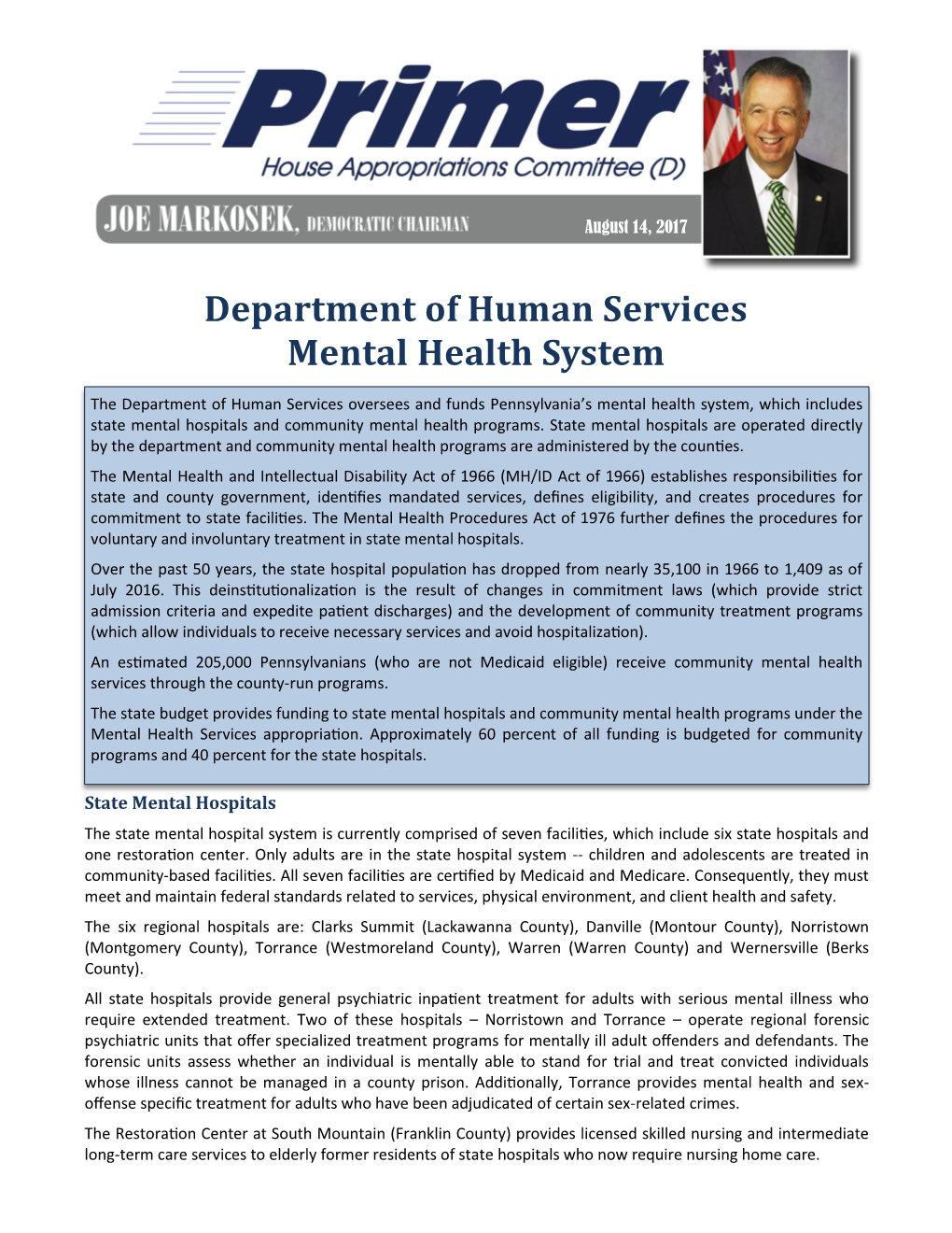 Department of Human Services Mental Health System