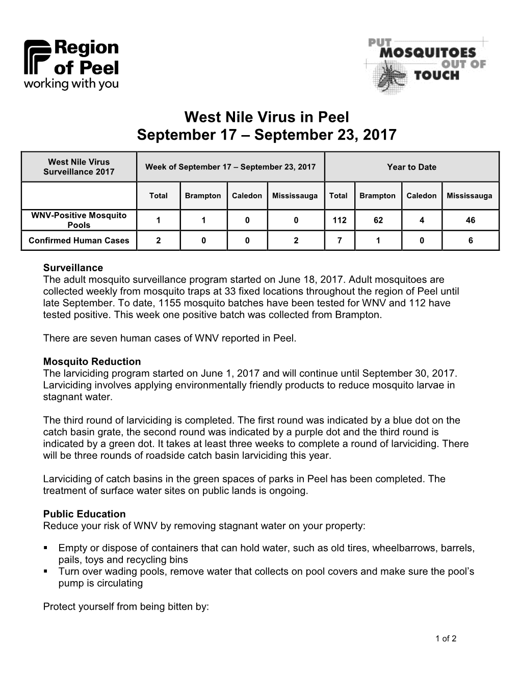 West Nile Virus in Peel Update
