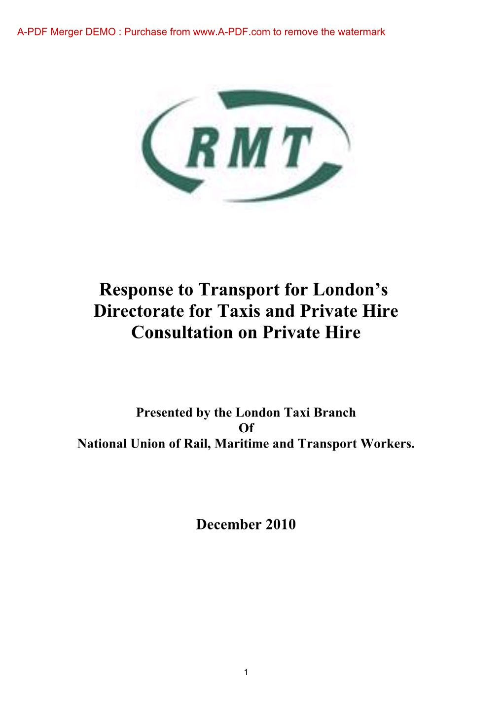 Response to Transport for London's Directorate for Taxis and Private