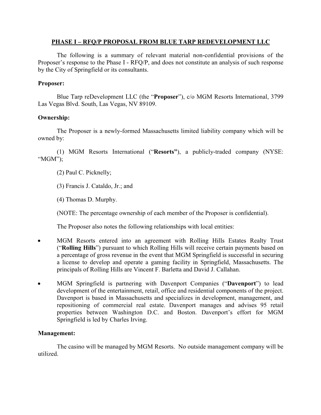 Phase I – Rfq/P Proposal from Blue Tarp Redevelopment Llc