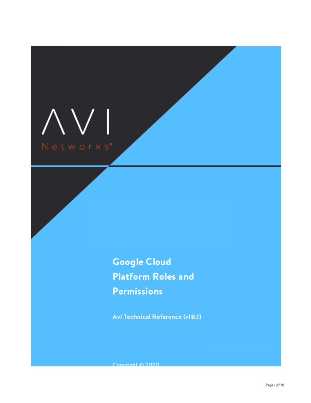 Google Cloud Platform Roles and Permissions Avi Networks — Technical Reference (18.1)