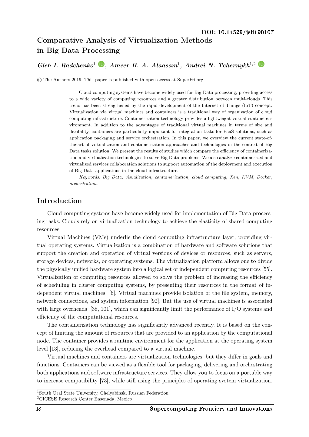 Comparative Analysis of Virtualization Methods in Big Data Processing Introduction