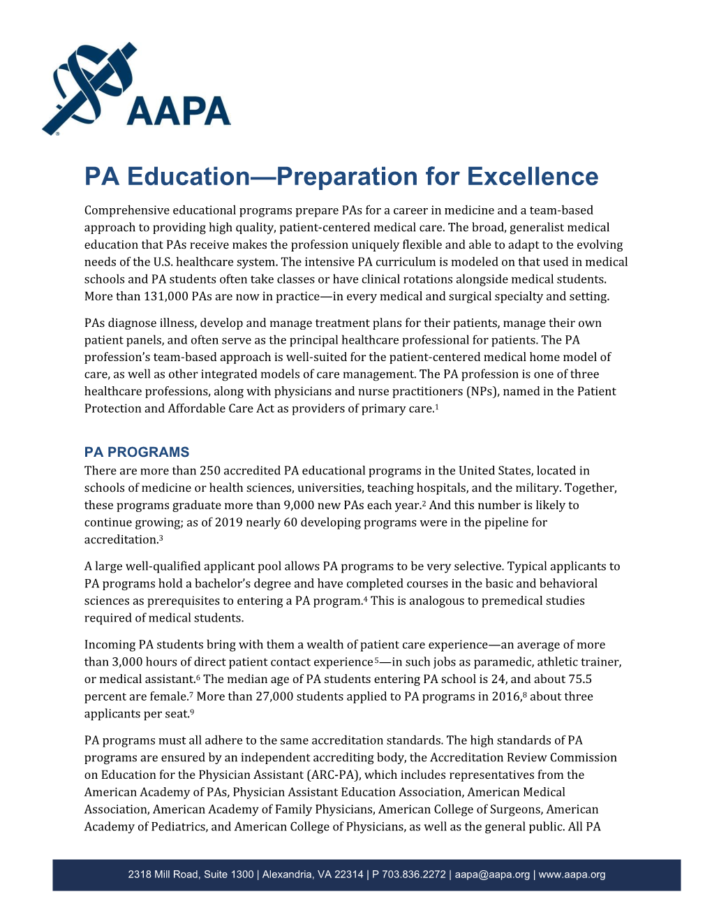 PA Education—Preparation for Excellence