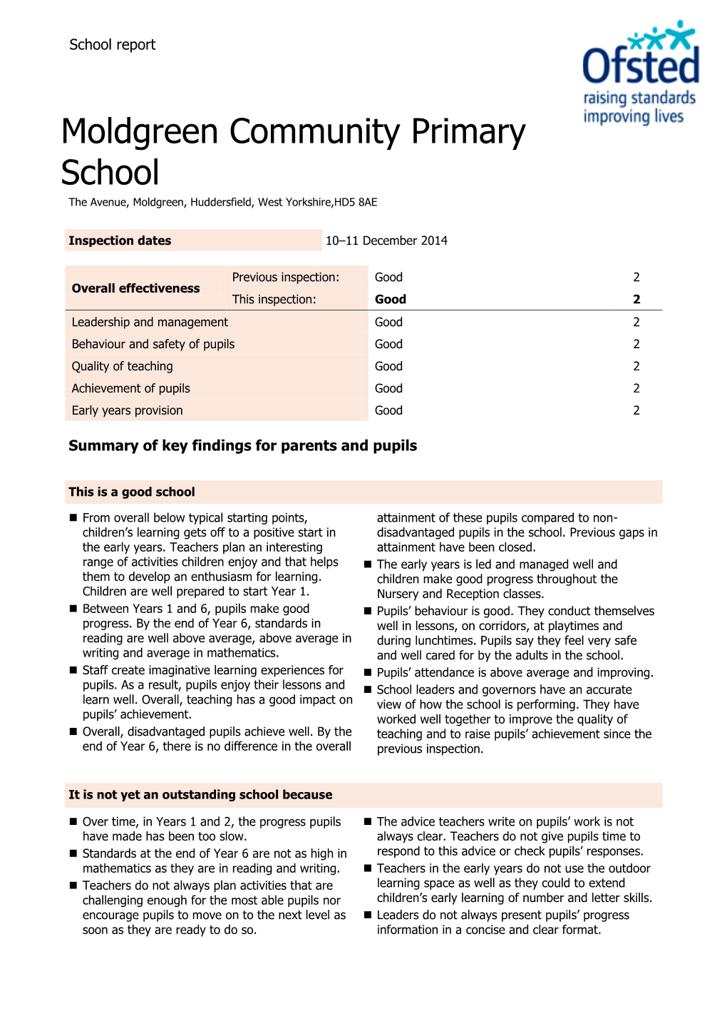 Moldgreen Community Primary School the Avenue, Moldgreen, Huddersfield, West Yorkshire,HD5 8AE