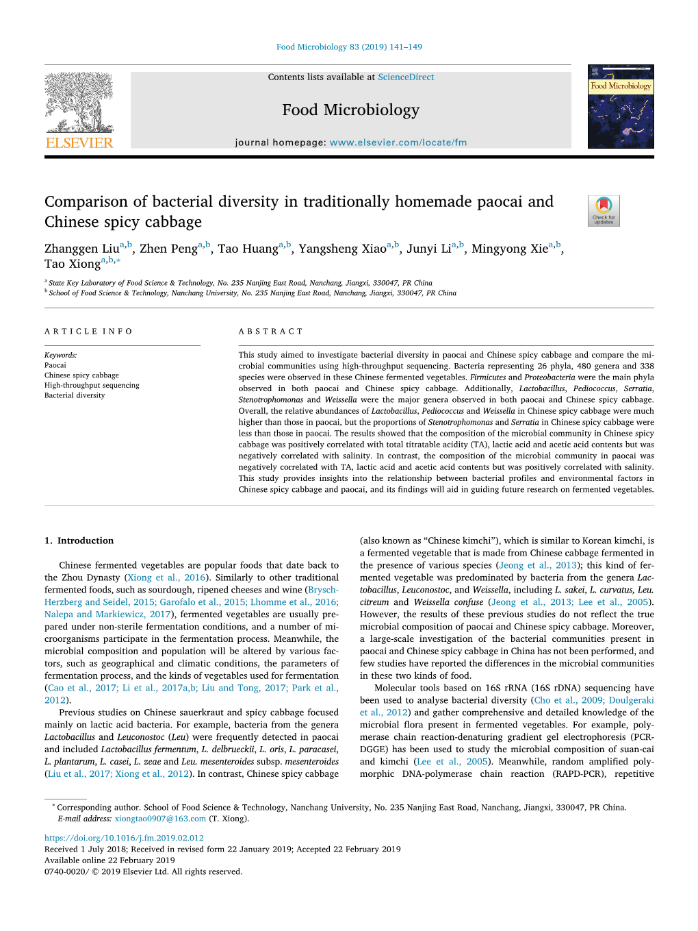 Food Microbiology 83 (2019) 141–149