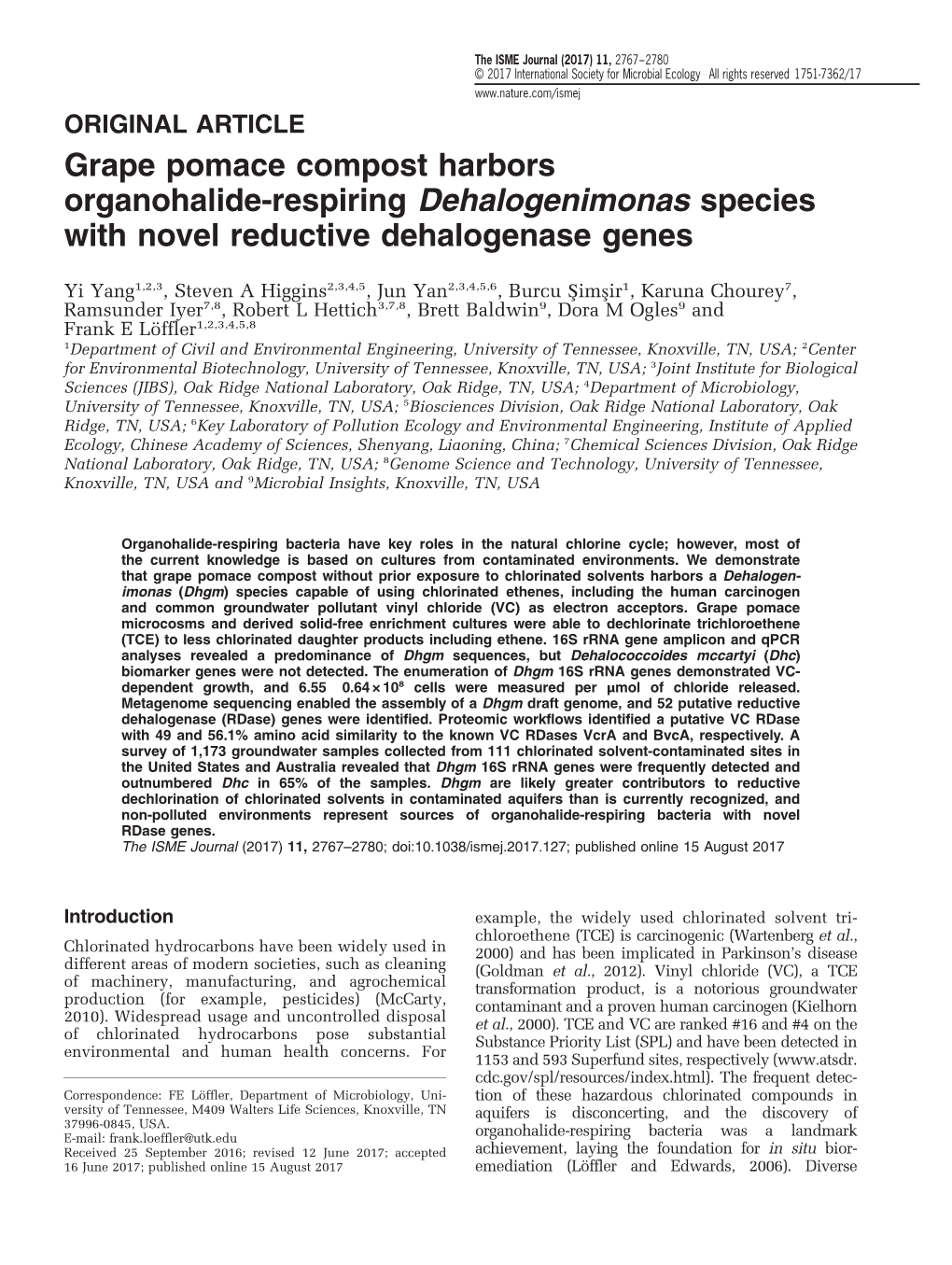 Grape Pomace Compost Harbors Organohalide-Respiring Dehalogenimonas Species with Novel Reductive Dehalogenase Genes