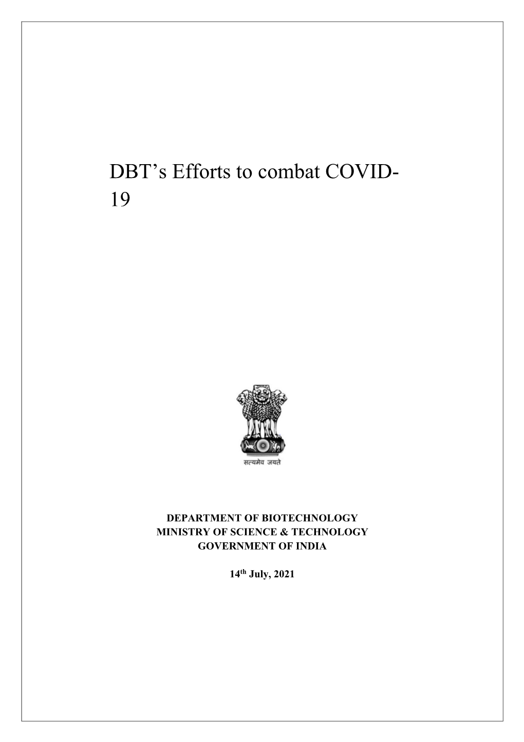 DBT's Efforts to Combat COVID-19