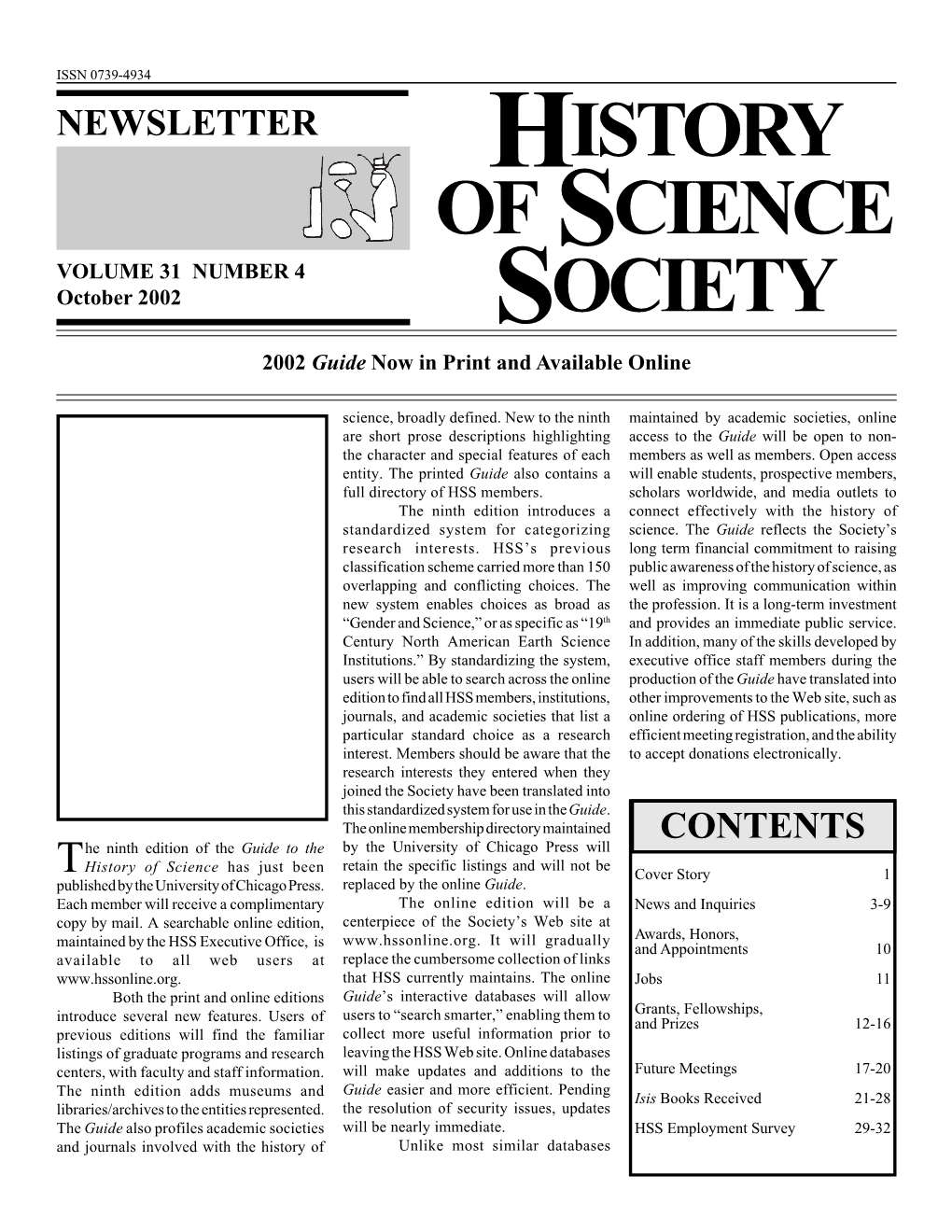 History of Science Society Newsletter October 2002