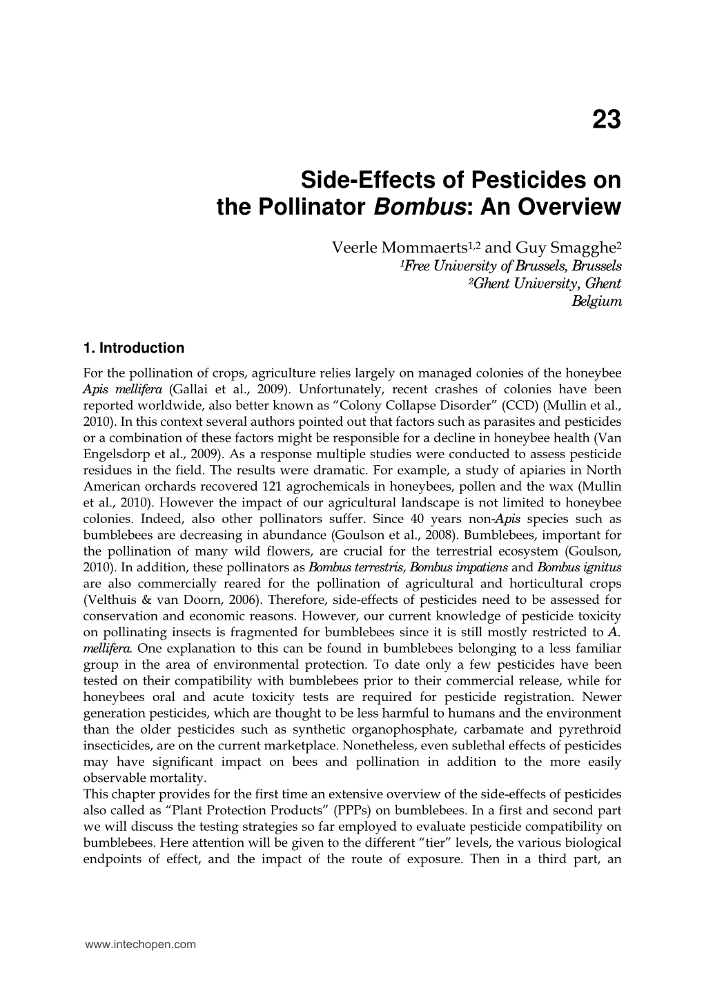 Side-Effects of Pesticides on the Pollinator Bombus: an Overview