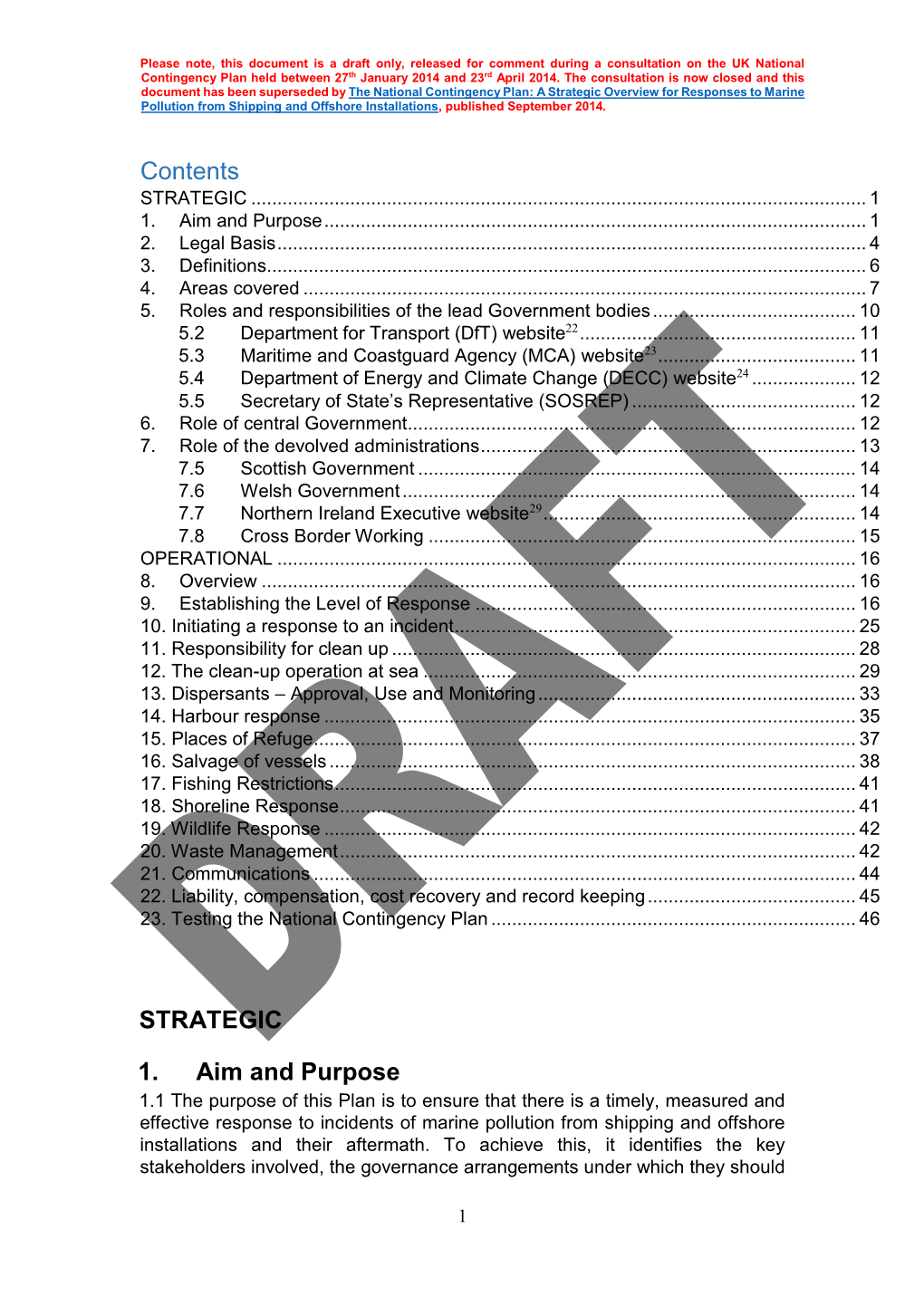 National Contingency Plan for Marine Pollution from Shipping and Offshore Installations