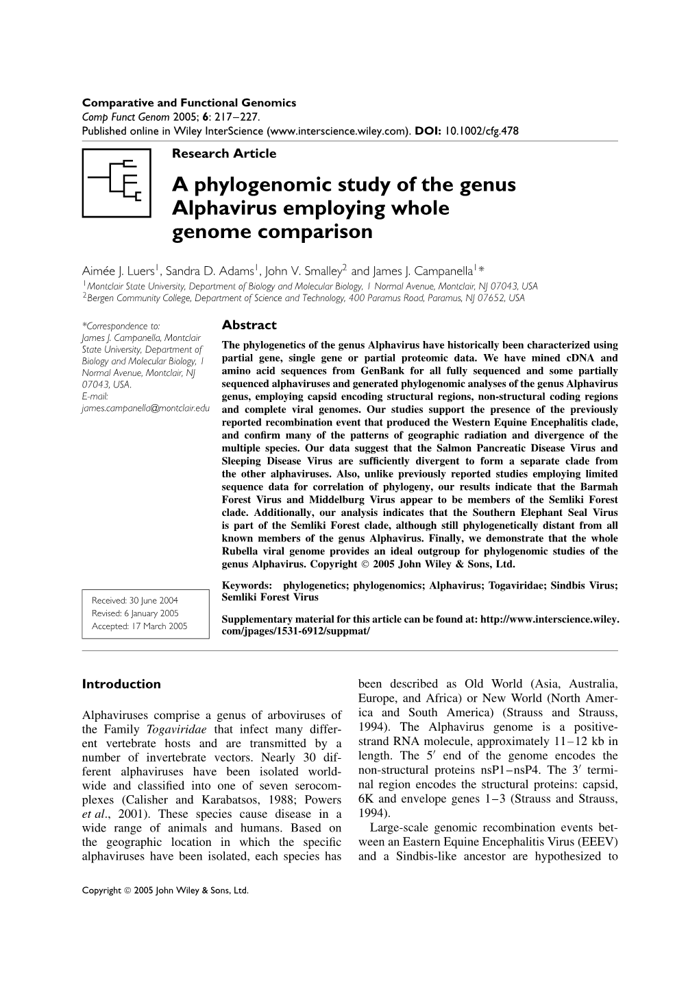 A Phylogenomic Study of the Genus Alphavirus Employing Whole Genome Comparison