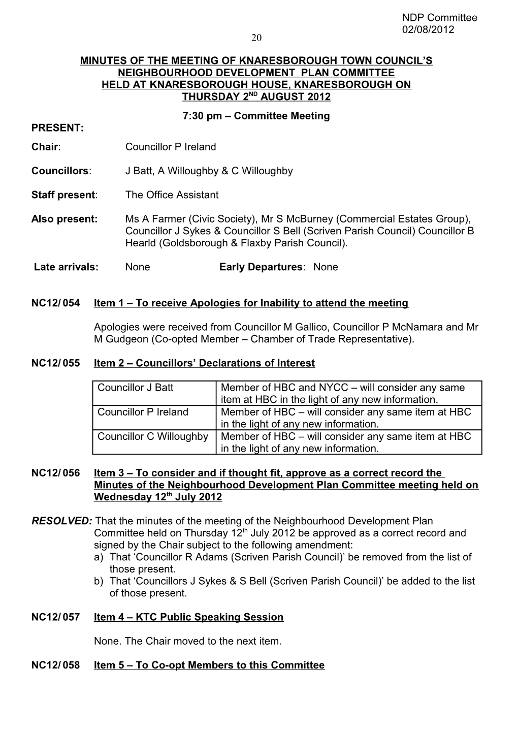 Minutes of the Meeting of Knaresborough Town Council s1