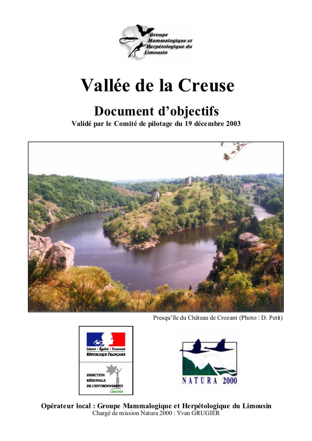 Vallée De La Creuse Document D’Objectifs Validé Par Le Comité De Pilotage Du 19 Décembre 2003